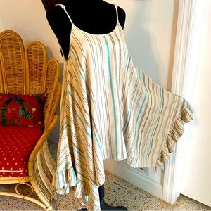 LAGACI Stripe Cotton Dress! Lined! Full cut! Tan with vertical stripes!